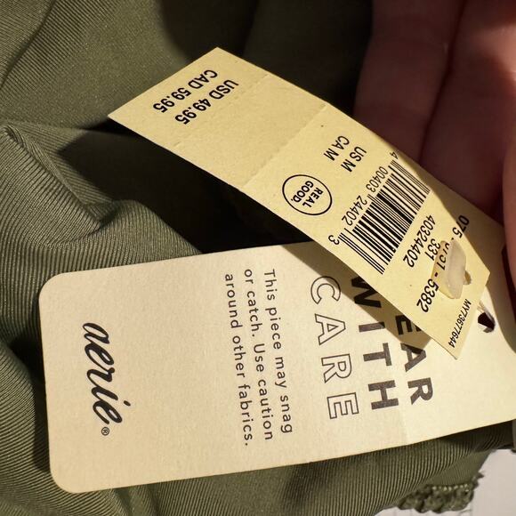 NWT Aerie Shimmery Crinkle Birthday Scoop Cheekiest One Piece‎ Swimsuit Green M - Picture 8 of 8